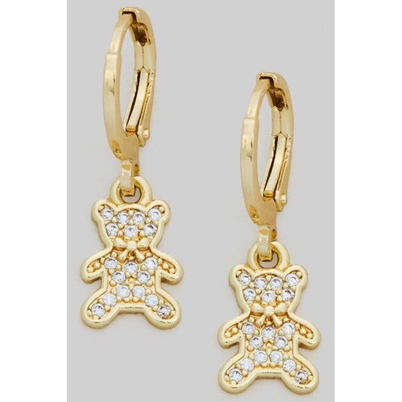 TEDDY BEAR GOLD HUGGIE HOOP EARRINGS - Picture 1 of 1